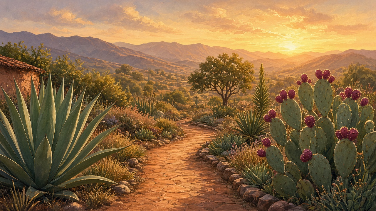 Golden agave landscape in warm light