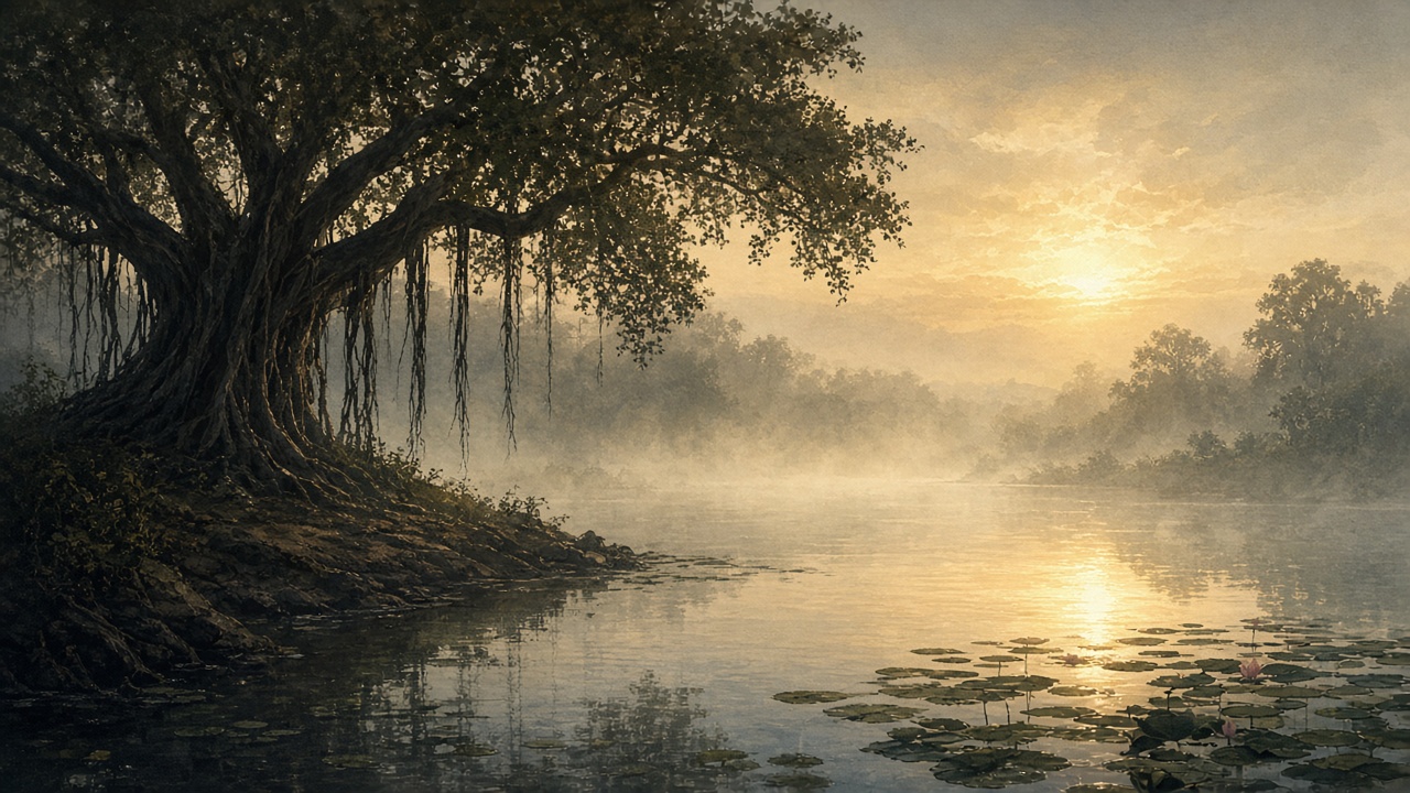Quiet river morning in India